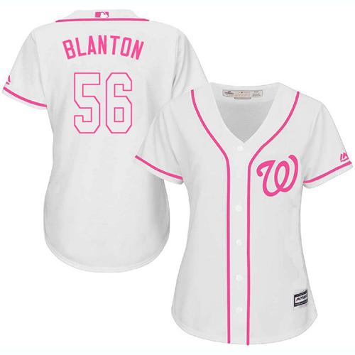 Nationals #56 Joe Blanton White/Pink Fashion Women's Stitched MLB Jersey - Click Image to Close
